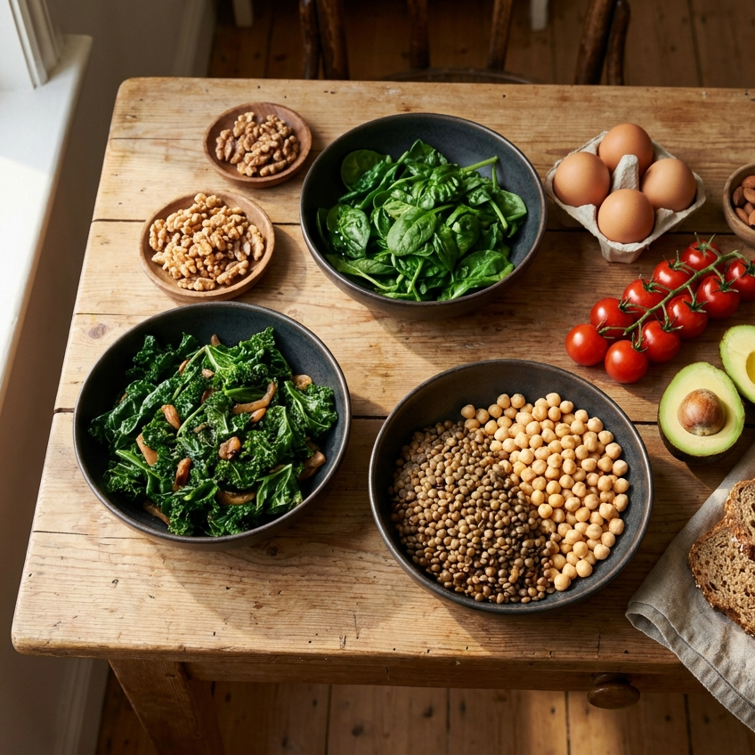 Kleurrijke plantaardige verse voeding op een houten keukentafel