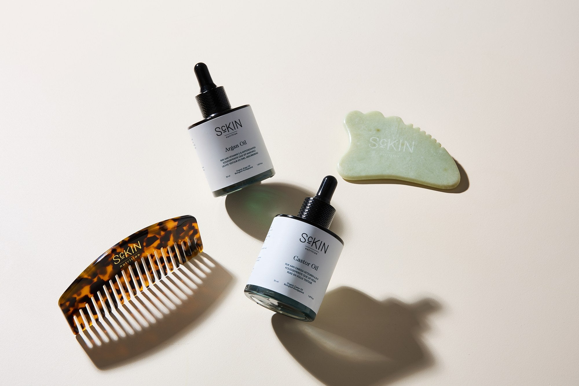 Summer Travel Trio met argan-, castor- en jojoba-olie en Jade Gua Sha van ScKIN