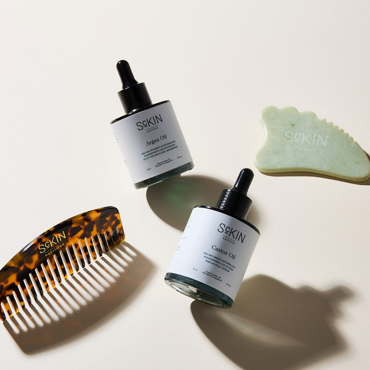 Summer Travel Trio met argan-, castor- en jojoba-olie en Jade Gua Sha van ScKIN